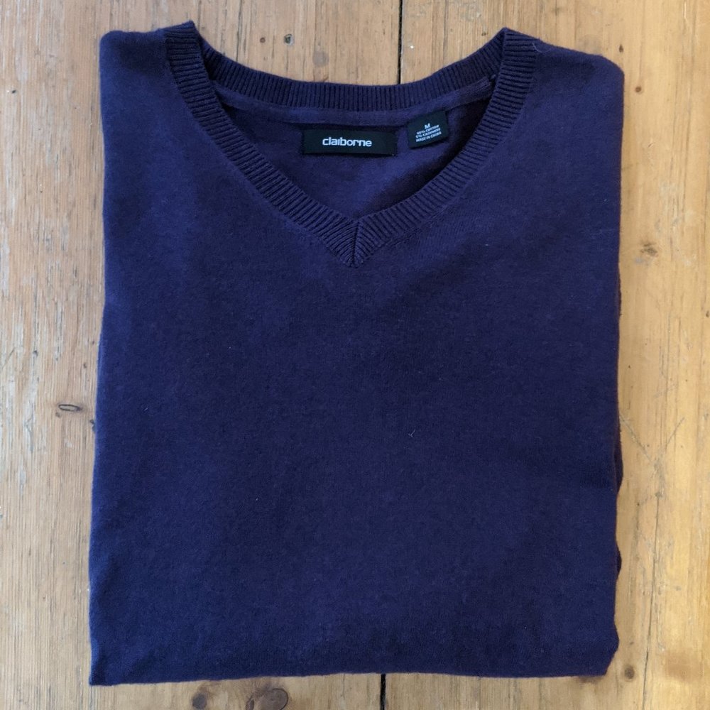 Claiborne Purple V Neck Sweater Cashmere Wool M